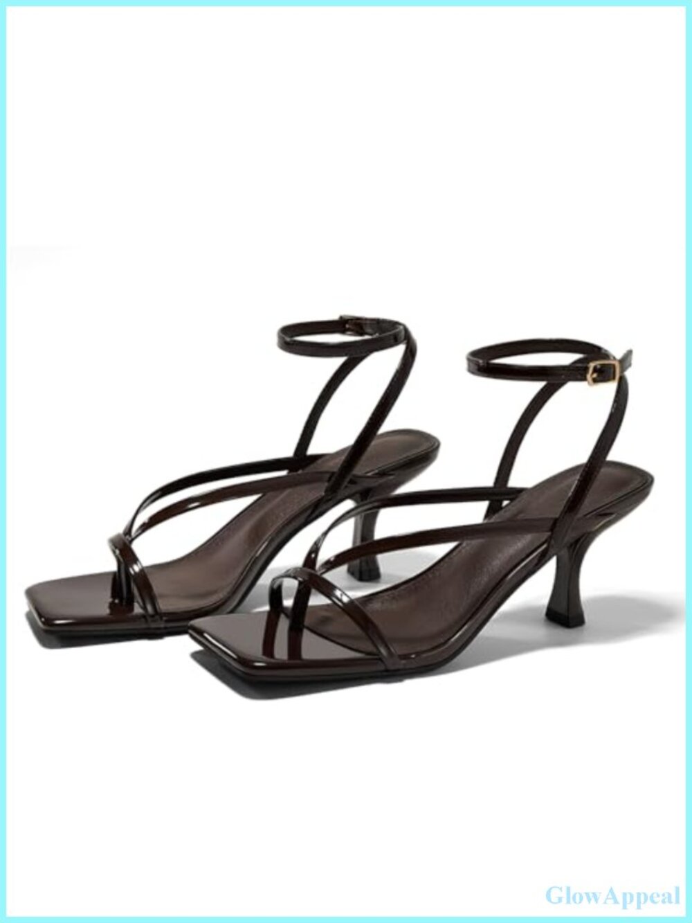 Womens Lace Up Heeled Sandals Square Toe Kitten Heels